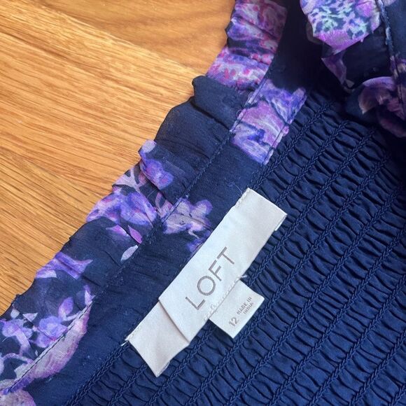 LOFT Floral Smocked Tiered Maxi Dress Cottagecore Shabby Chic Size 12 - Picture 3 of 6